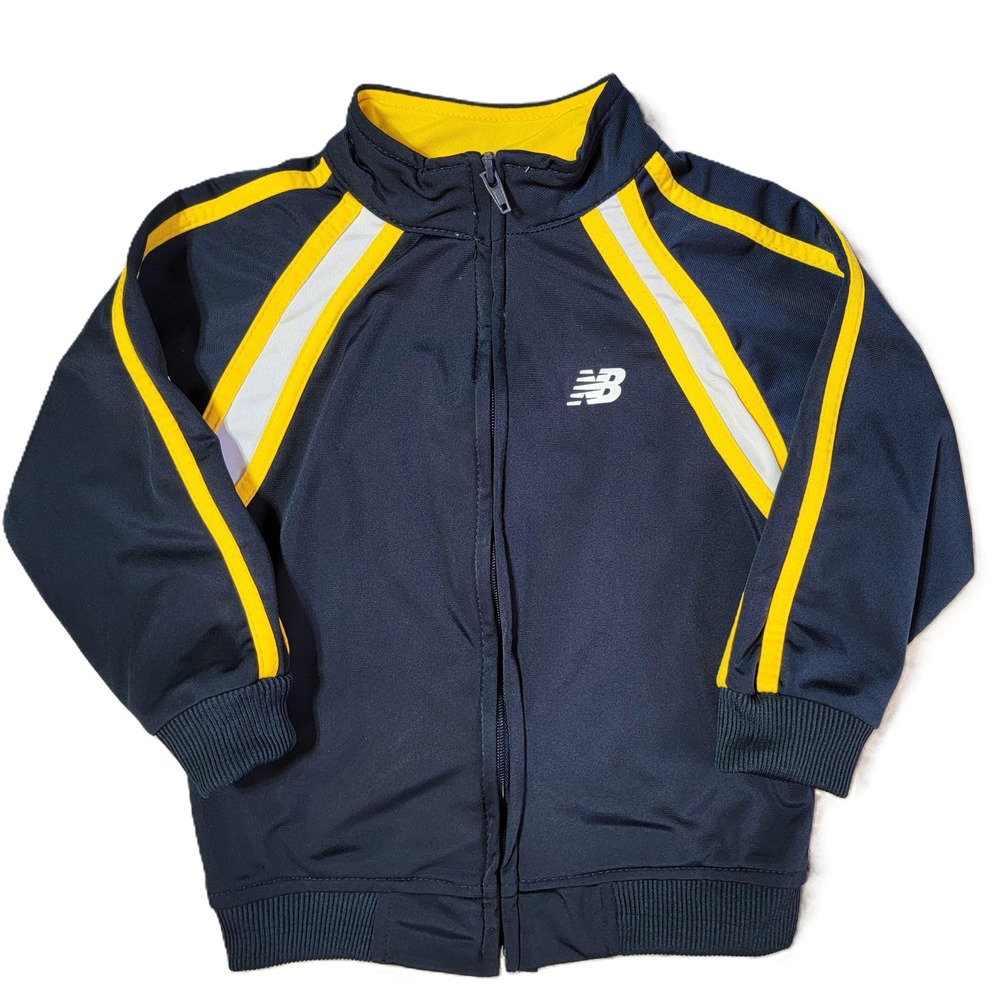 Kids New Balance Track Jacket Zip Up Navy Blue‎ Yellow White Boys Size 4T